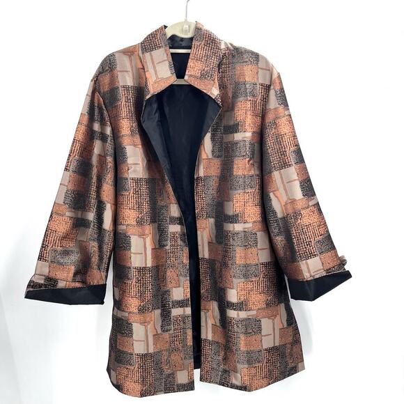 VTG Custom Black Brown Metallic Silk Artsy Blazer Jacket Womens - Picture 2 of 8